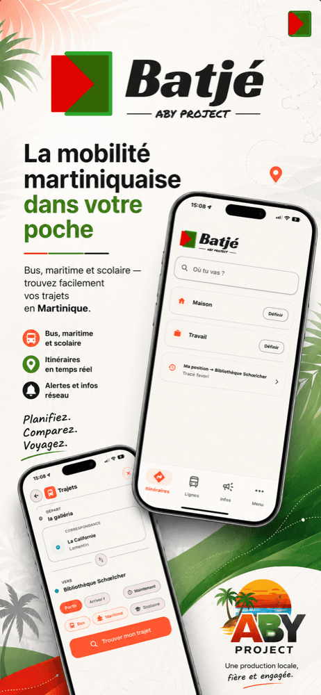 Écran d'accueil de l'app Batjé avec la carte de la Martinique