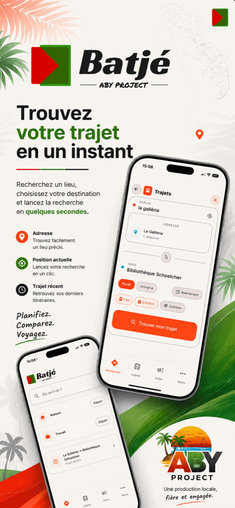 Recherche d'un trajet en bus dans l'app Batjé